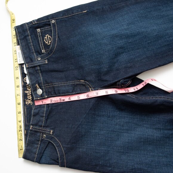 Harley Davidson Boot Cut Jeans Embellished Mid-Rise Dark Indigo Blue Size 6 New - Picture 9 of 9